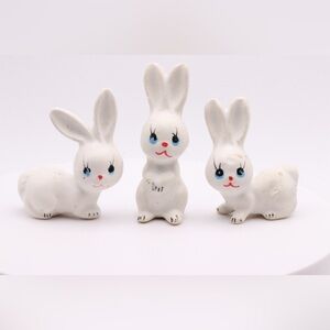 Vintage Ceramic Bunny Figurines – Set of 3 – Hand-Painted Porcelain Rabbits